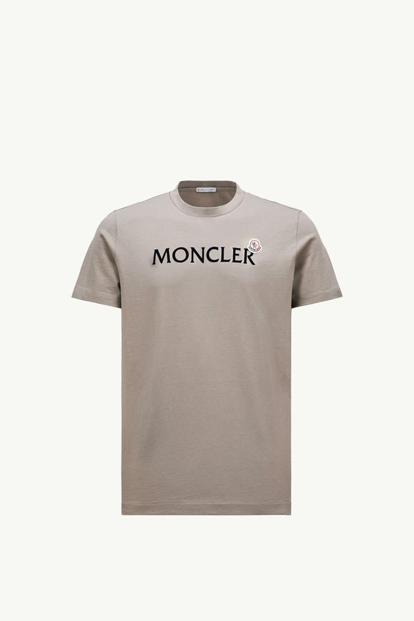 Flocked Logo Cotton T-Shirt Men Gray Moncler 2