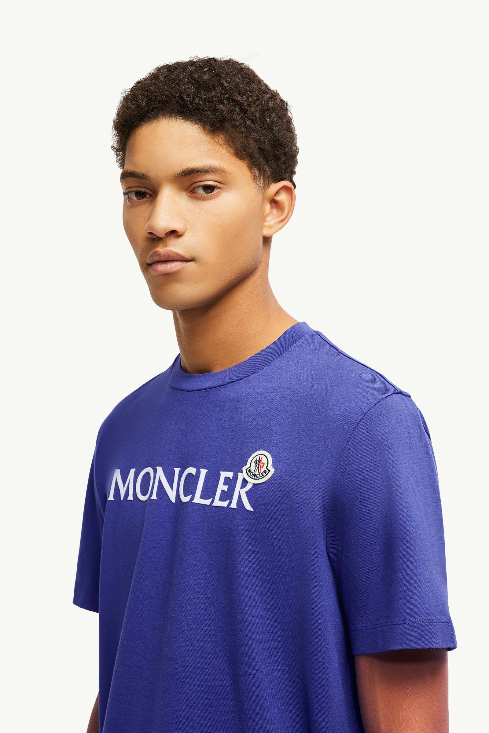 Camiseta de algodón con logotipo flocado Hombre Azul brillante Moncler 1