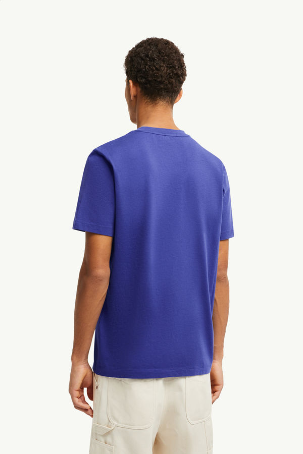 T-shirt en coton à logo floqué Hommes Bleu Vif Moncler 4