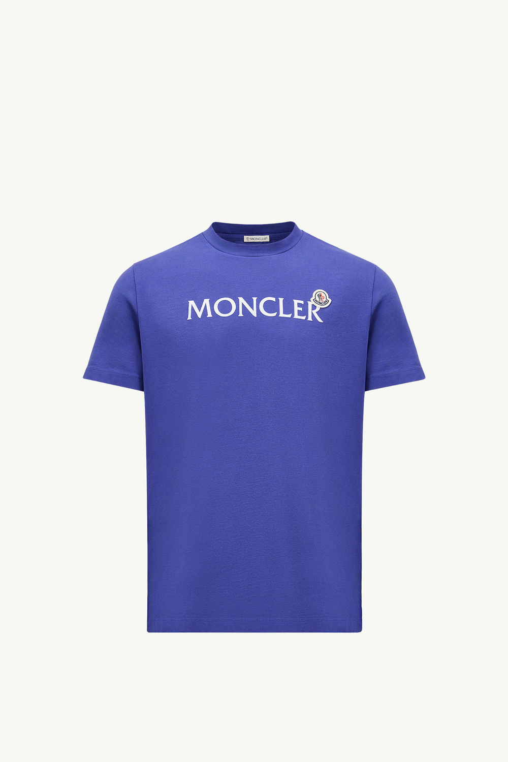 Flocked Logo Cotton T-Shirt Men Bright Blue Moncler 2
