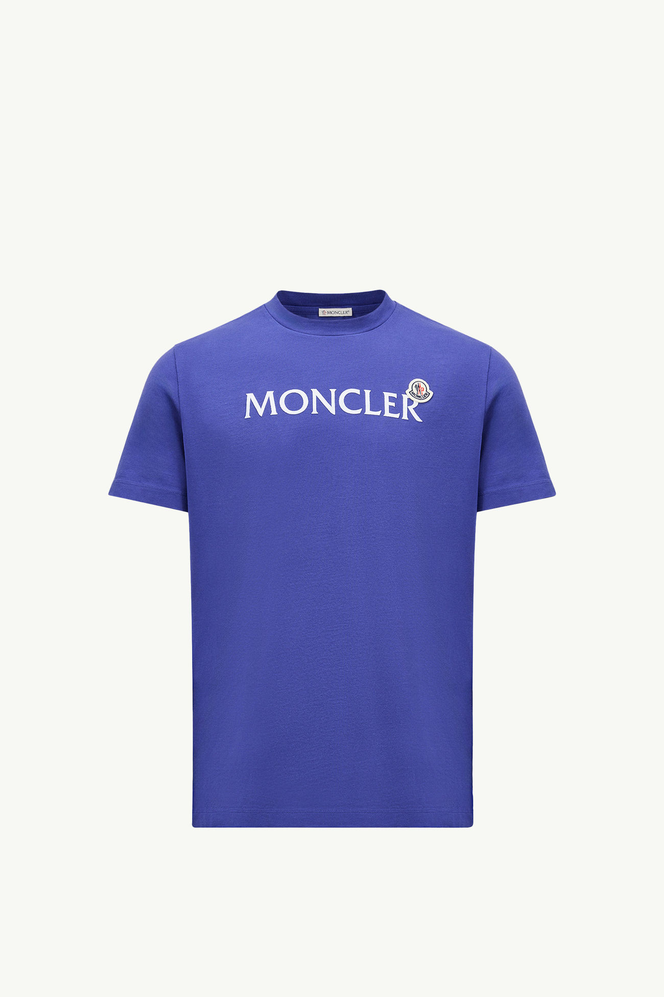 Flocked Logo Cotton T-Shirt Men Bright Blue Moncler 2