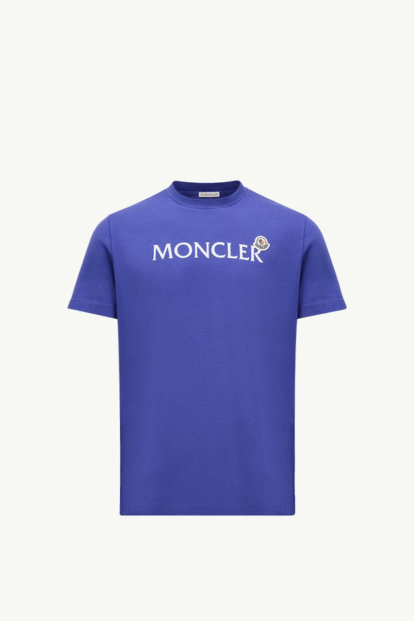 T-shirt en coton à logo floqué Hommes Bleu Vif Moncler 2
