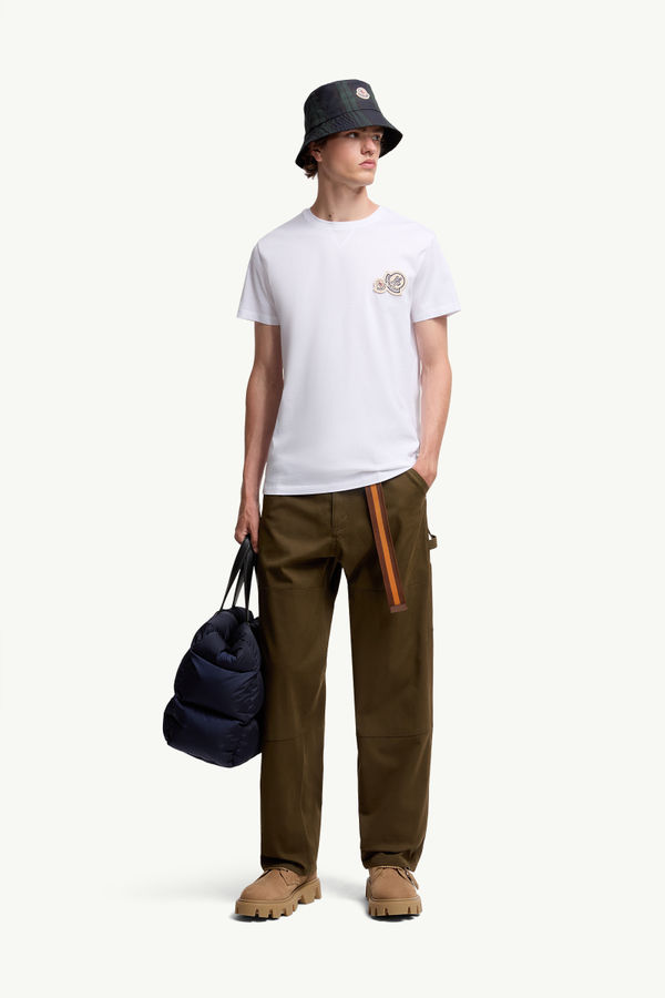 Double Logo Patch Cotton T-Shirt Men Optical White Moncler 0