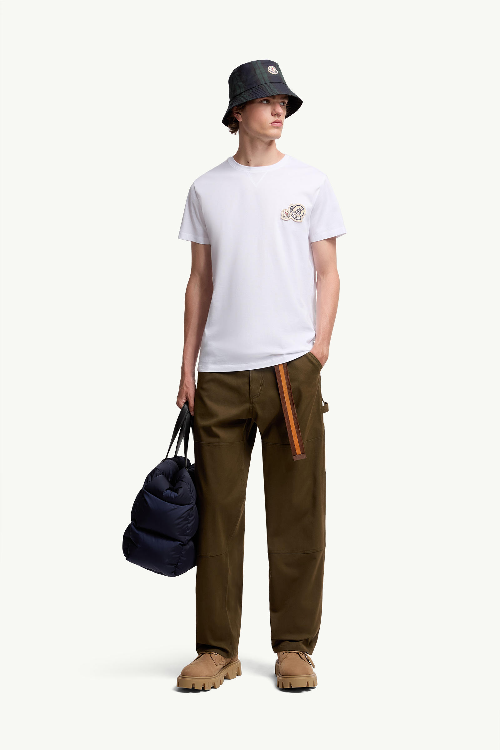 Double Logo Patch Cotton T-Shirt Men Optical White Moncler 0