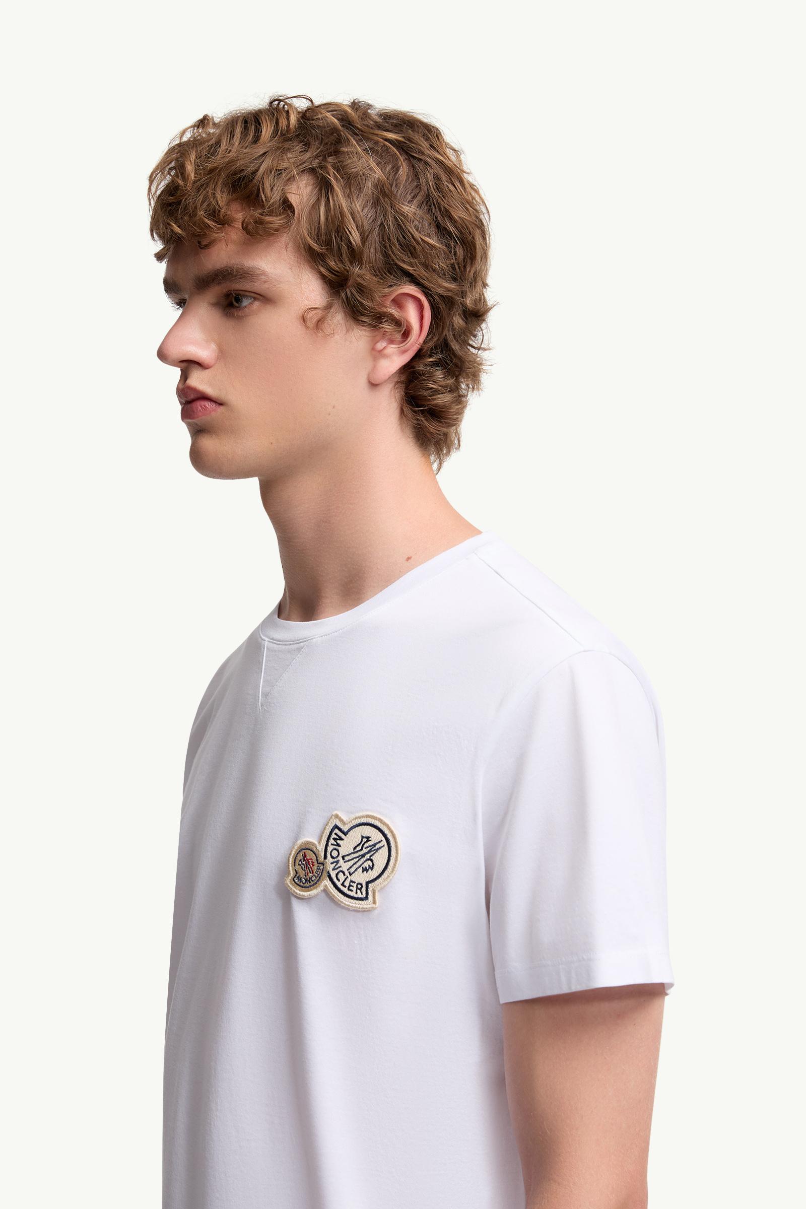 Double Logo Patch Cotton T-Shirt Men Optical White Moncler 1