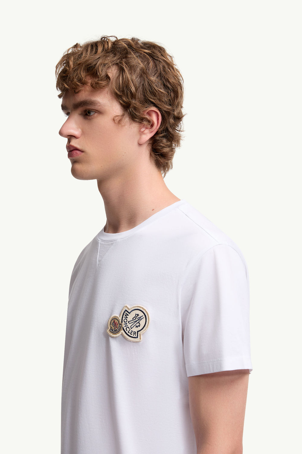 Double Logo Patch Cotton T-Shirt Men Optical White Moncler 1
