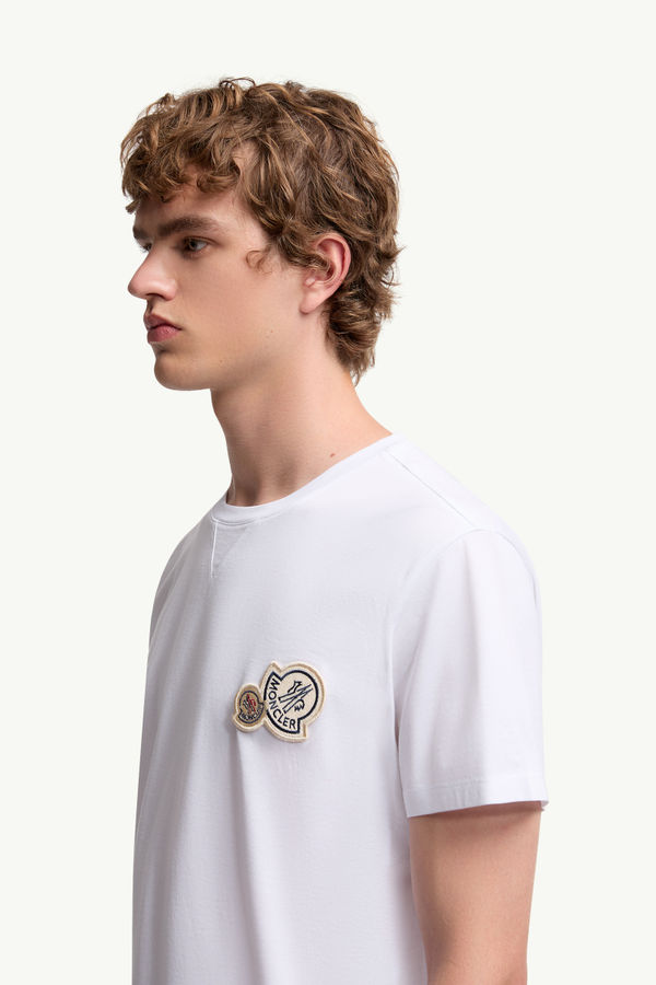 Double Logo Patch Cotton T-Shirt Men Optical White Moncler 1