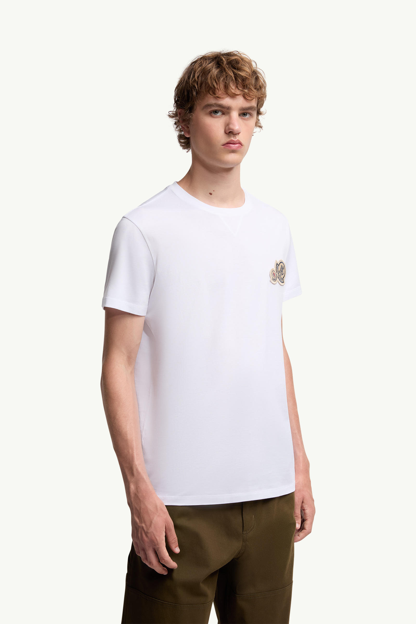Double Logo Patch Cotton T-Shirt Men Optical White Moncler 3