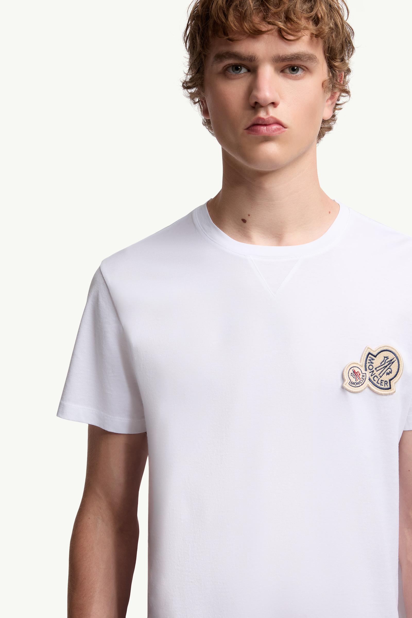 Optical White Double Logo Patch Cotton T-Shirt - Polos & T