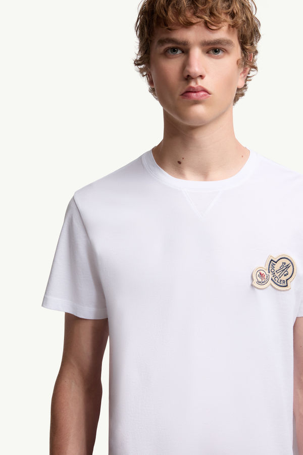 Double Logo Patch Cotton T-Shirt Men Optical White Moncler 5