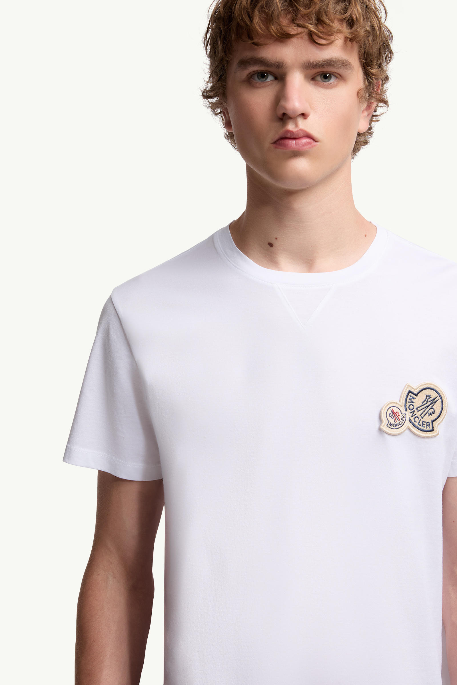 Double Logo Patch Cotton T-Shirt Men Optical White Moncler 5