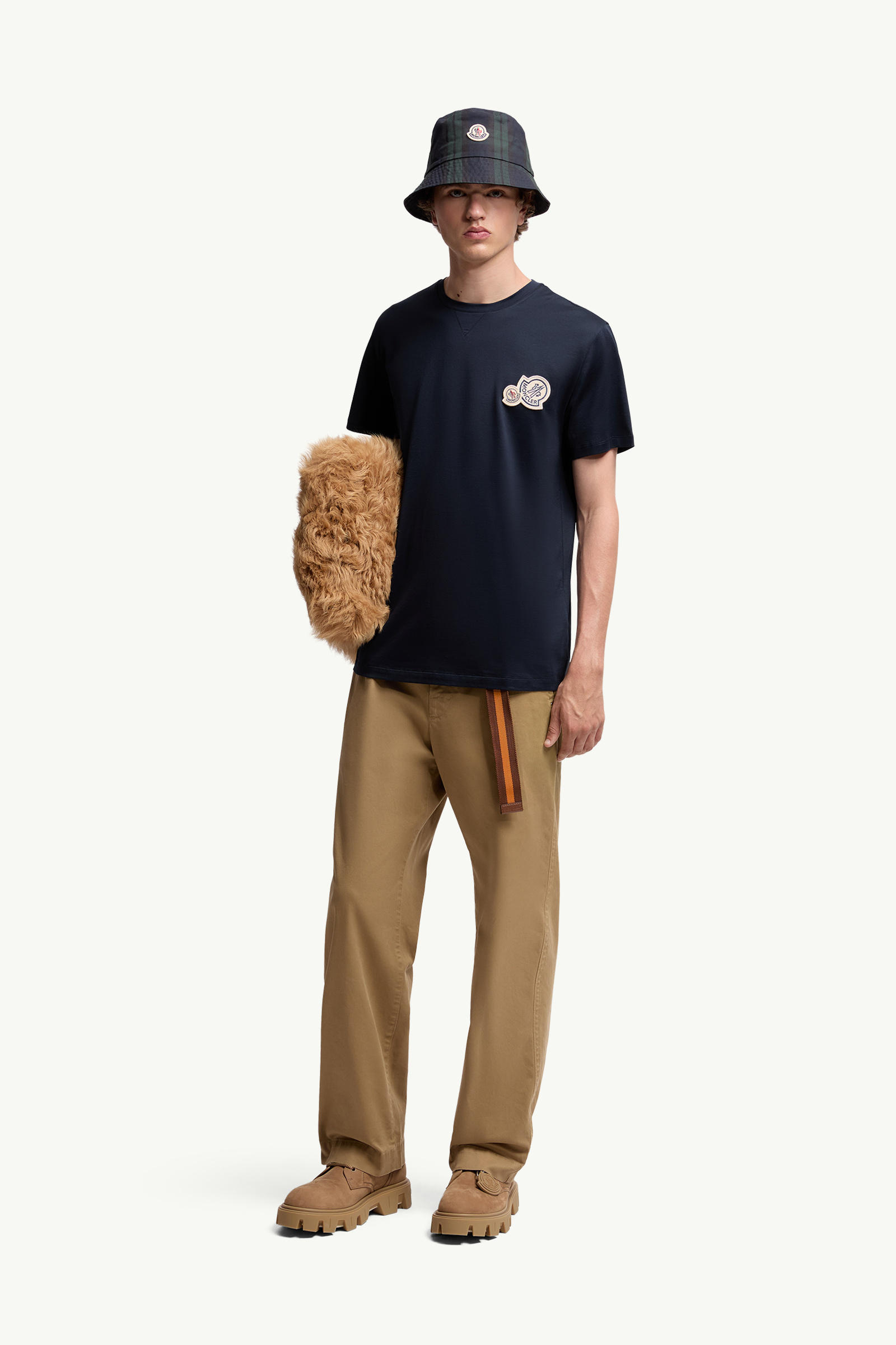 Double Logo Patch Cotton T-Shirt Men Dark Blue Moncler 0
