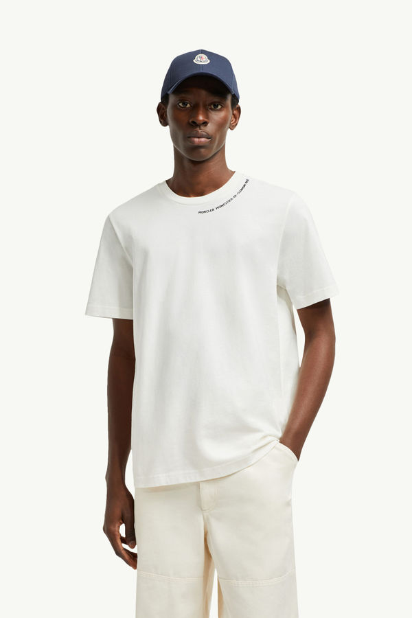 Embossed Logo Cotton T-Shirt Men White Moncler 0