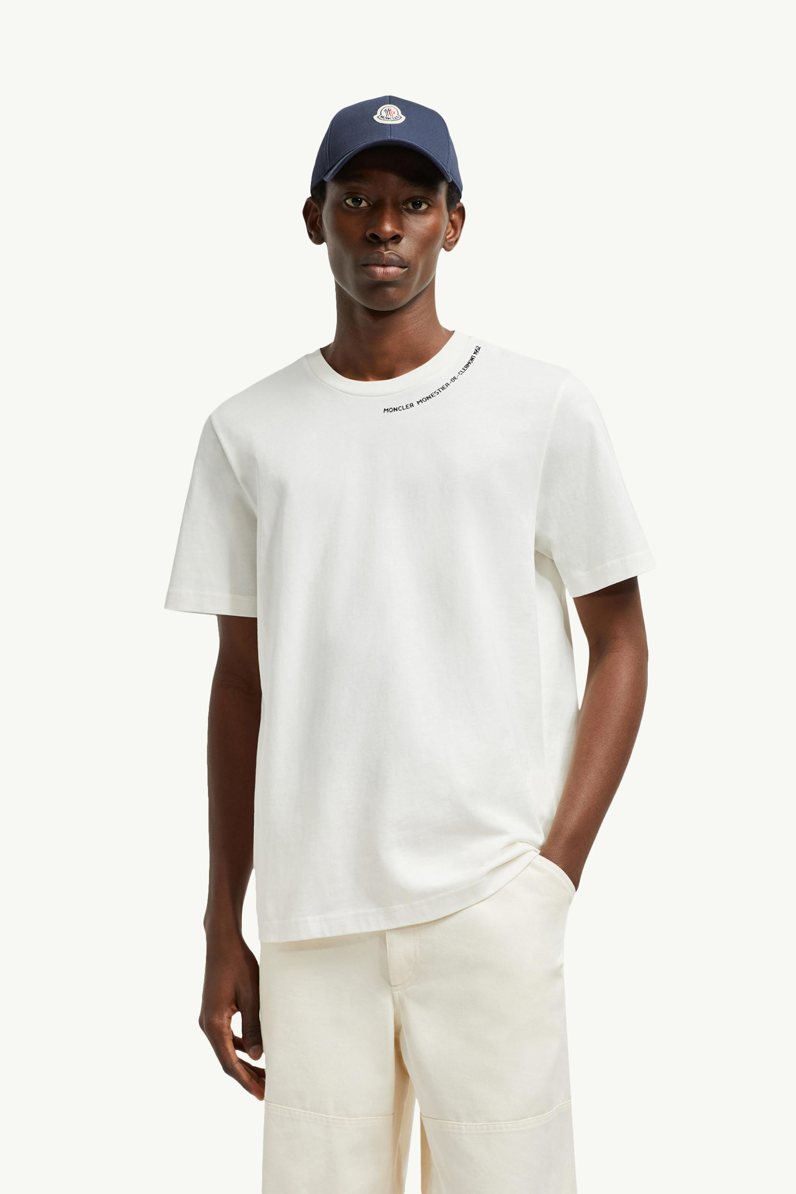 Embossed Logo Cotton T-Shirt Men White Moncler 0
