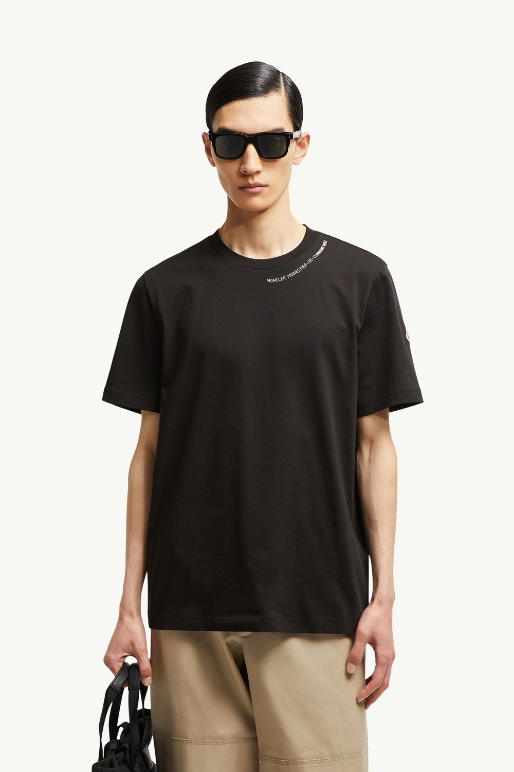 T-shirt en coton à logo embossé Hommes Noir Moncler 0
