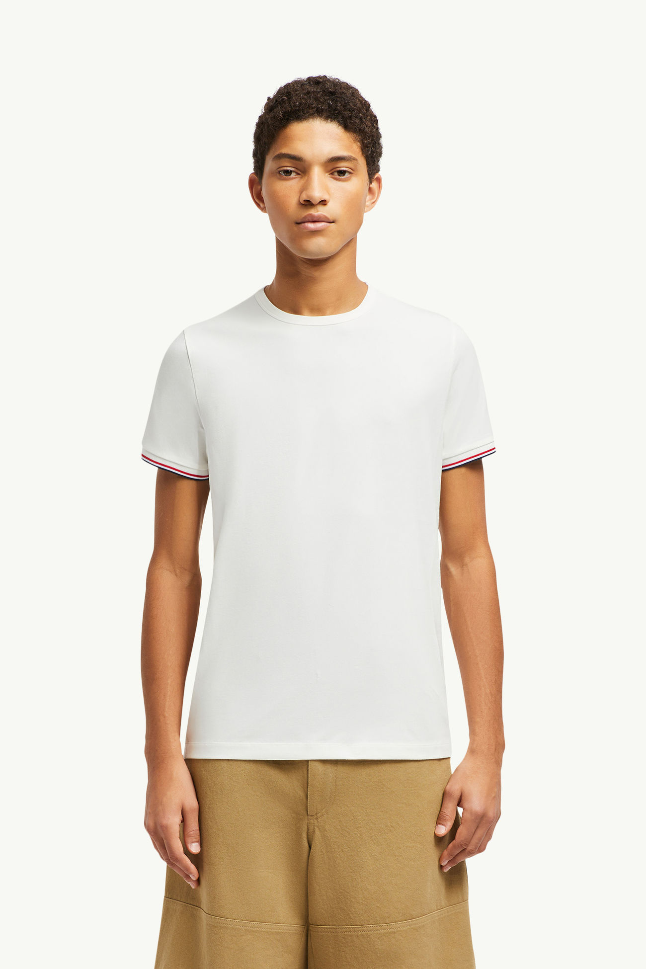 Camiseta de algodón con ribetes tricolor Hombre Blanco Roto Moncler 3