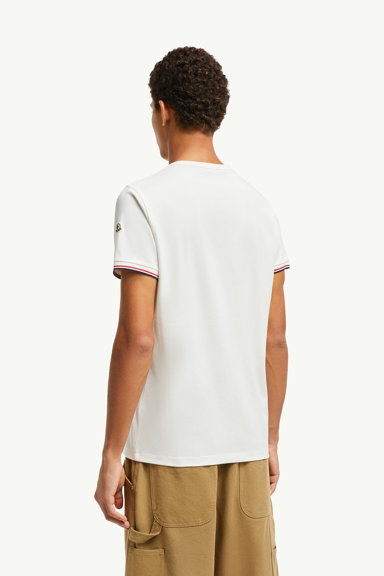 T-shirt en coton à bordure tricolore Hommes Blanc Cassé Moncler 4