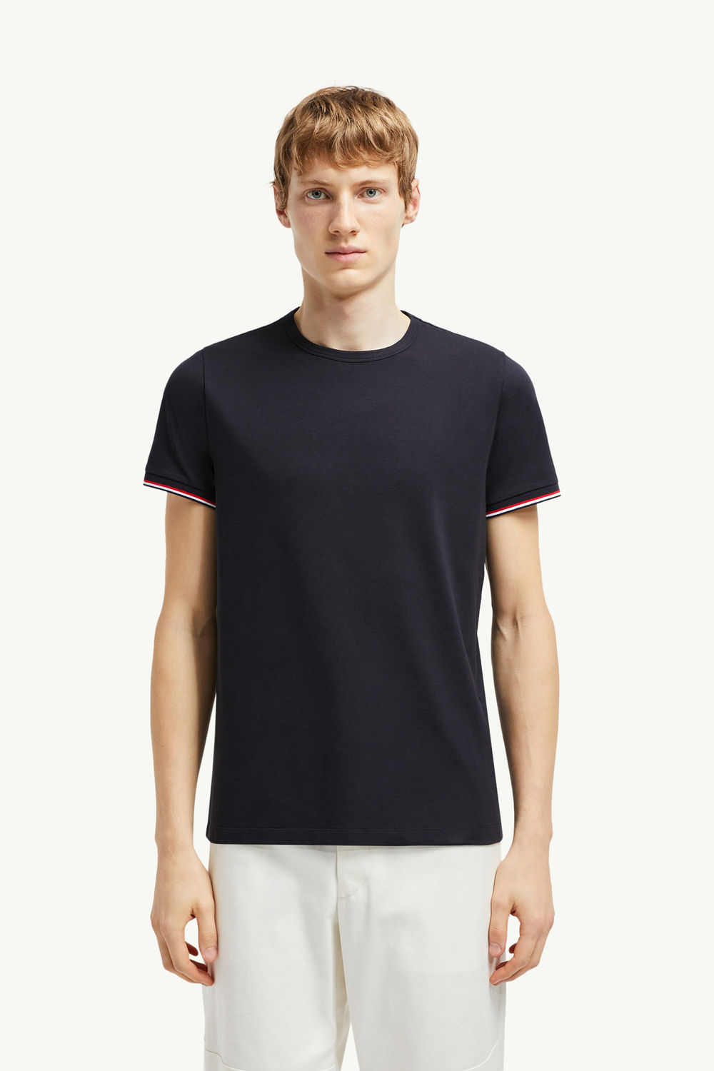 Tricolor-Trimmed Cotton T-Shirt Men Night Blue Moncler 0