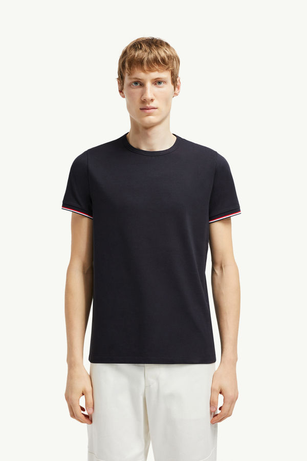 Tricolor-Trimmed Cotton T-Shirt Men Night Blue Moncler 0
