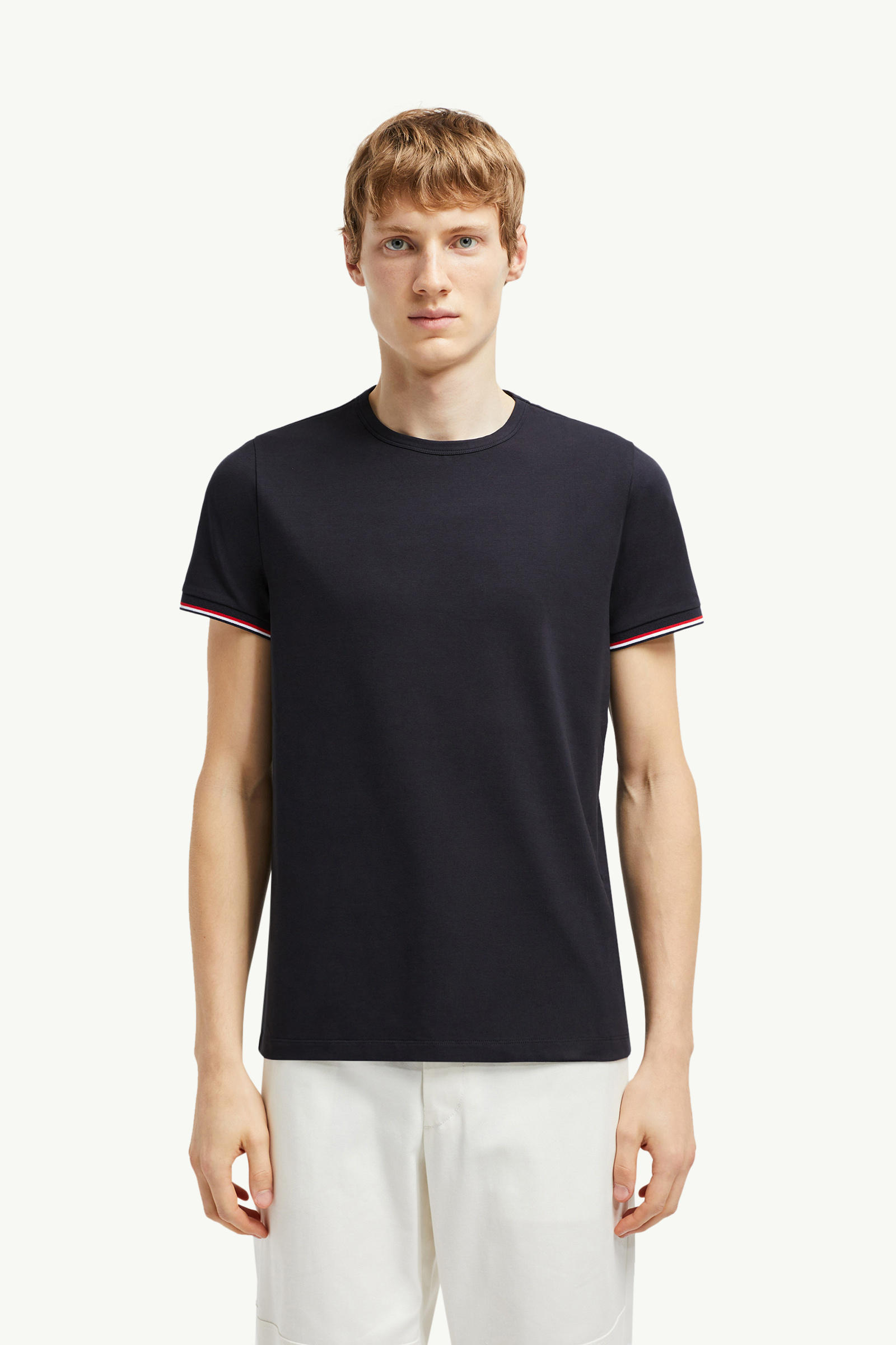 Tricolor-Trimmed Cotton T-Shirt Men Night Blue Moncler 0