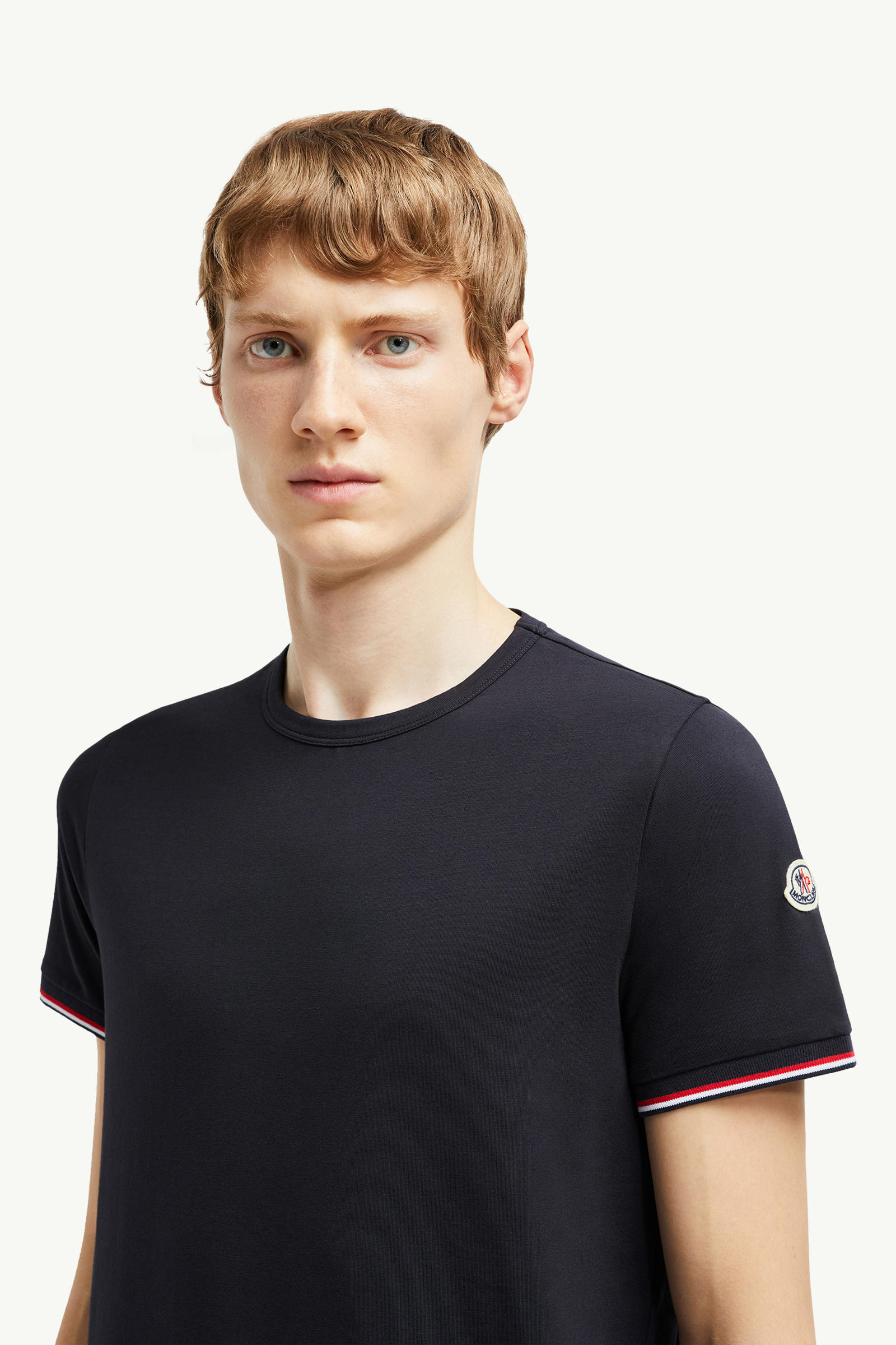 Tricolor-Trimmed Cotton T-Shirt Men Night Blue Moncler 1
