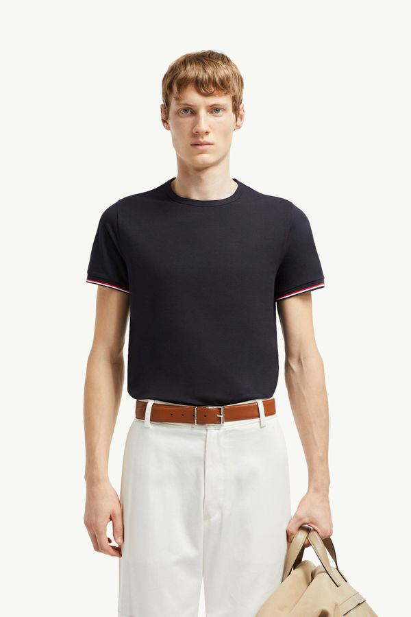 Tricolor-Trimmed Cotton T-Shirt Men Night Blue Moncler 3