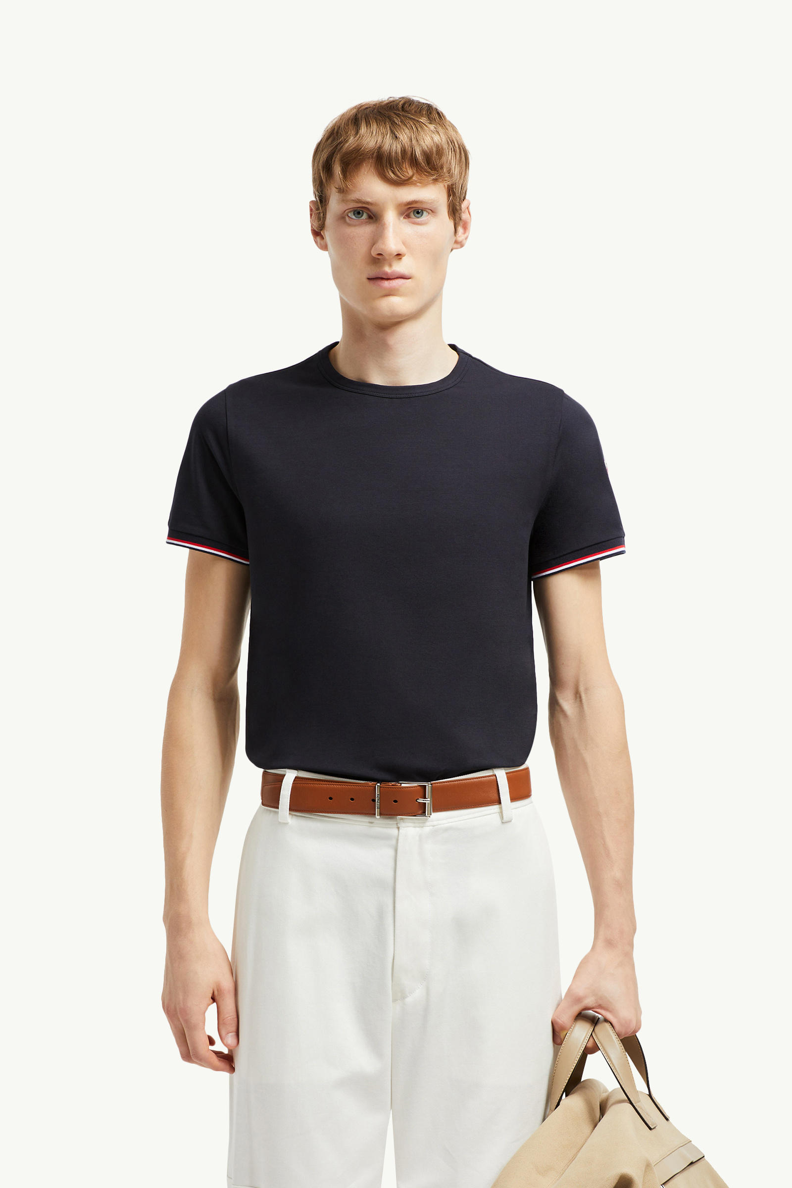 Tricolor-Trimmed Cotton T-Shirt Men Night Blue Moncler 3