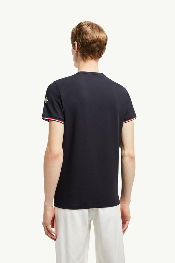 Tricolor-Trimmed Cotton T-Shirt Men Night Blue Moncler 4