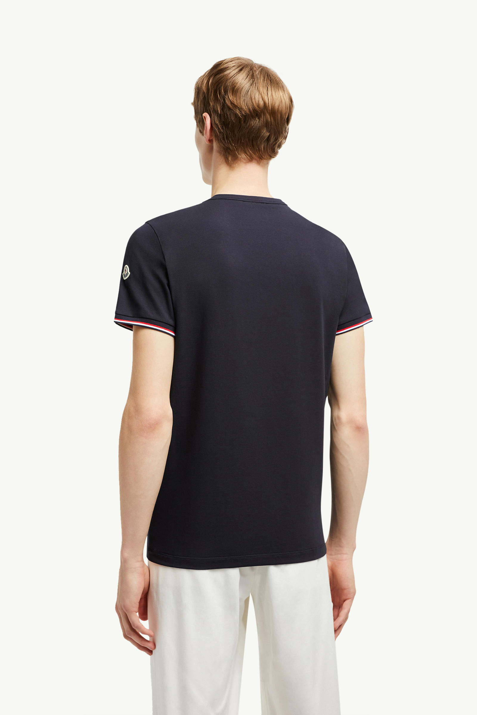 Tricolor-Trimmed Cotton T-Shirt Men Night Blue Moncler 4