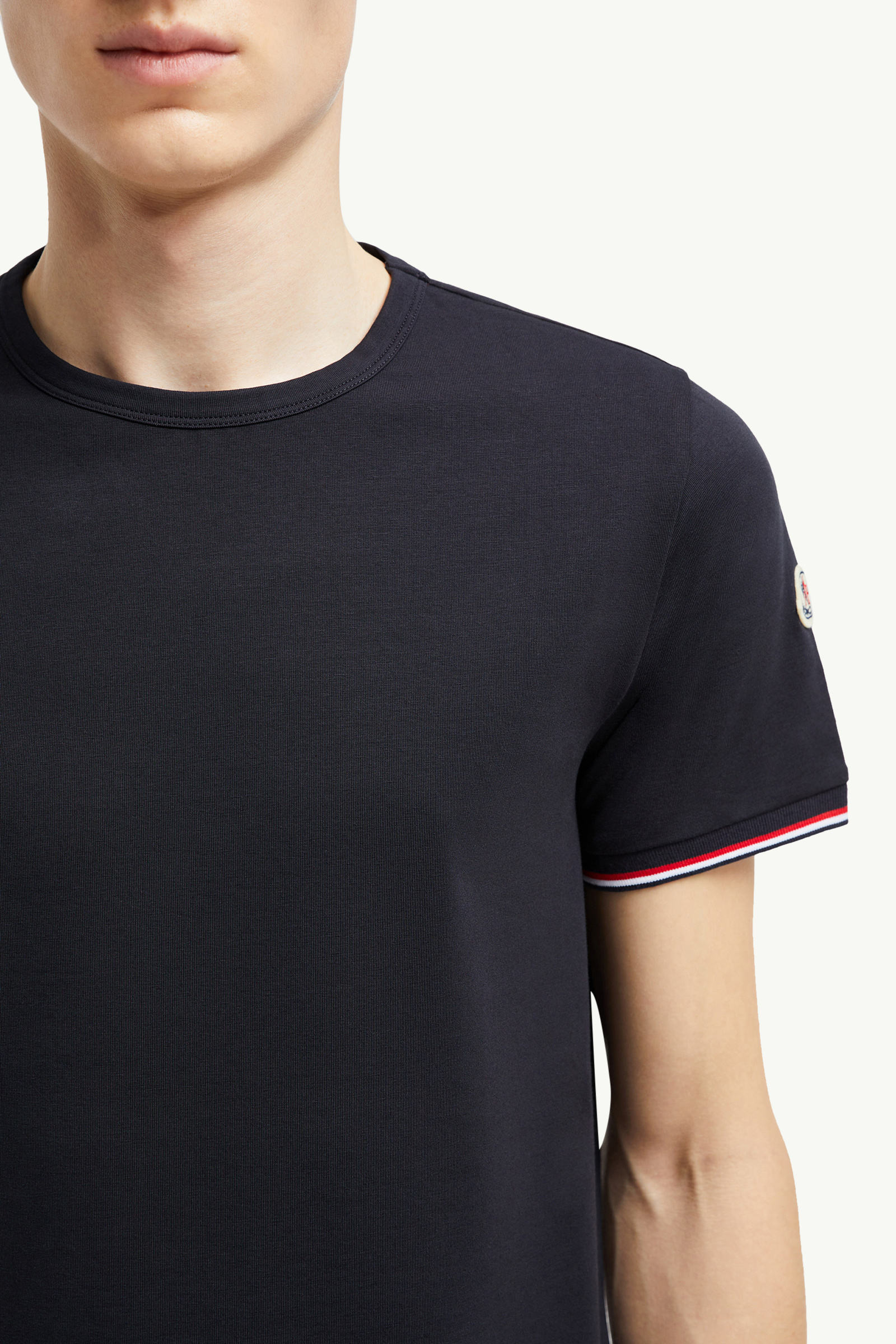 T-Shirt aus Baumwolle mit dreifarbigem Besatz Herren Nachtblau Moncler 5