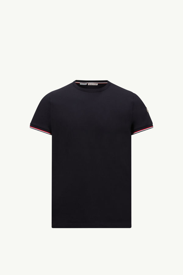 Tricolor-Trimmed Cotton T-Shirt Men Night Blue Moncler 2
