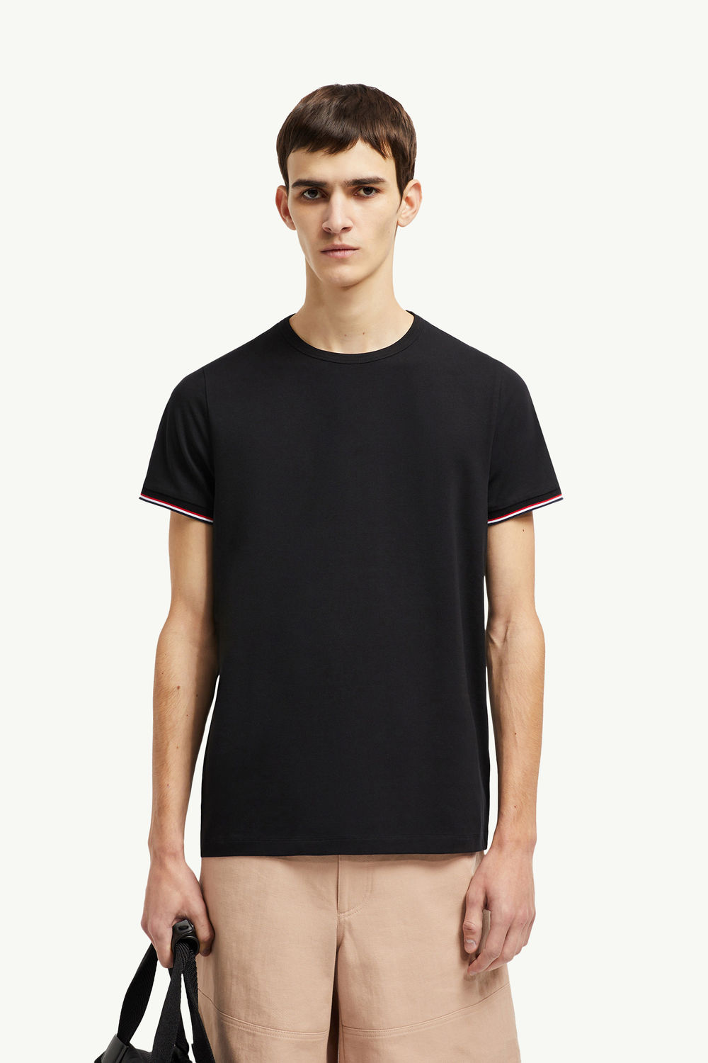 Tricolor-Trimmed Cotton T-Shirt Men Black Moncler 0