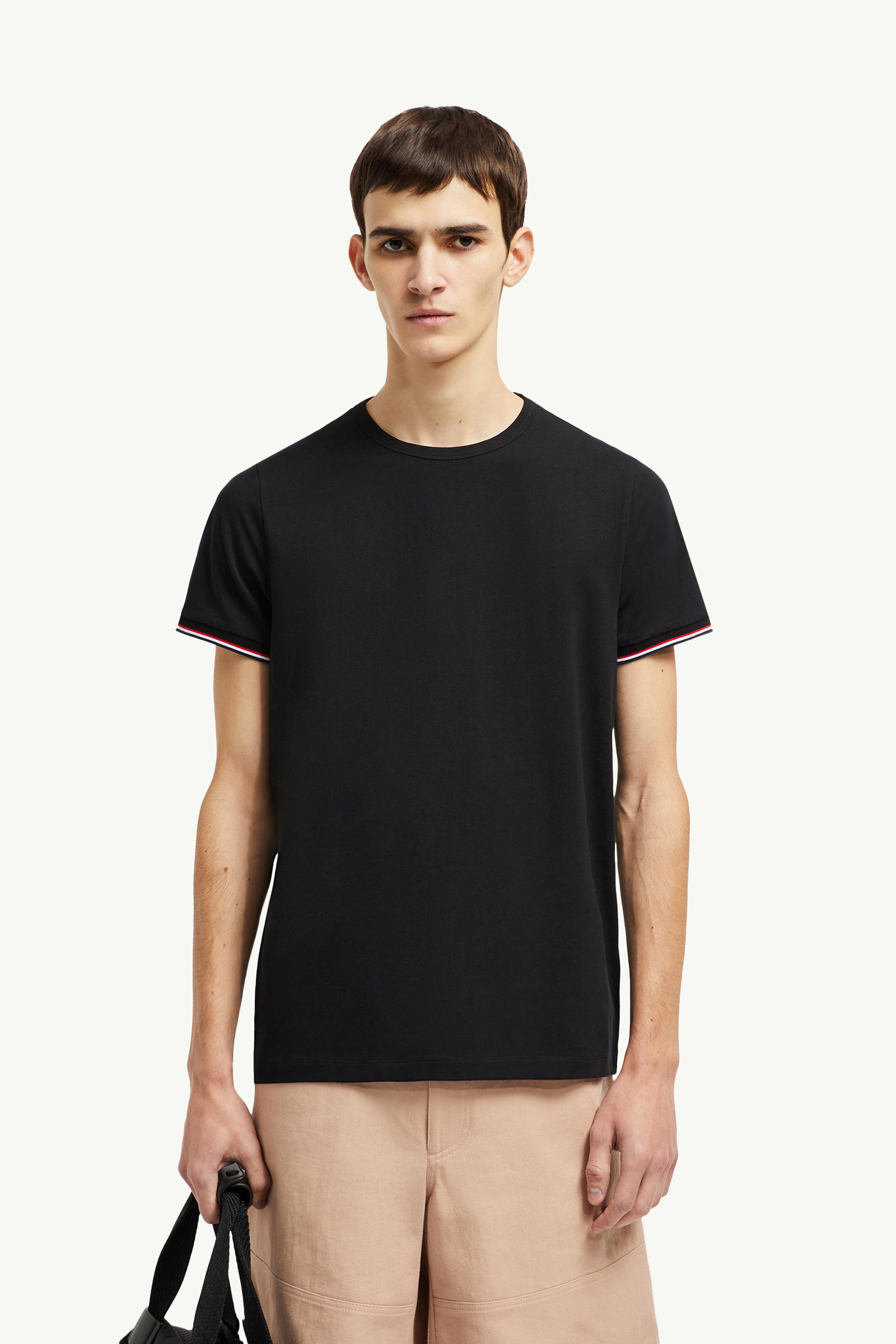 Tricolor-Trimmed Cotton T-Shirt Men Black Moncler 0