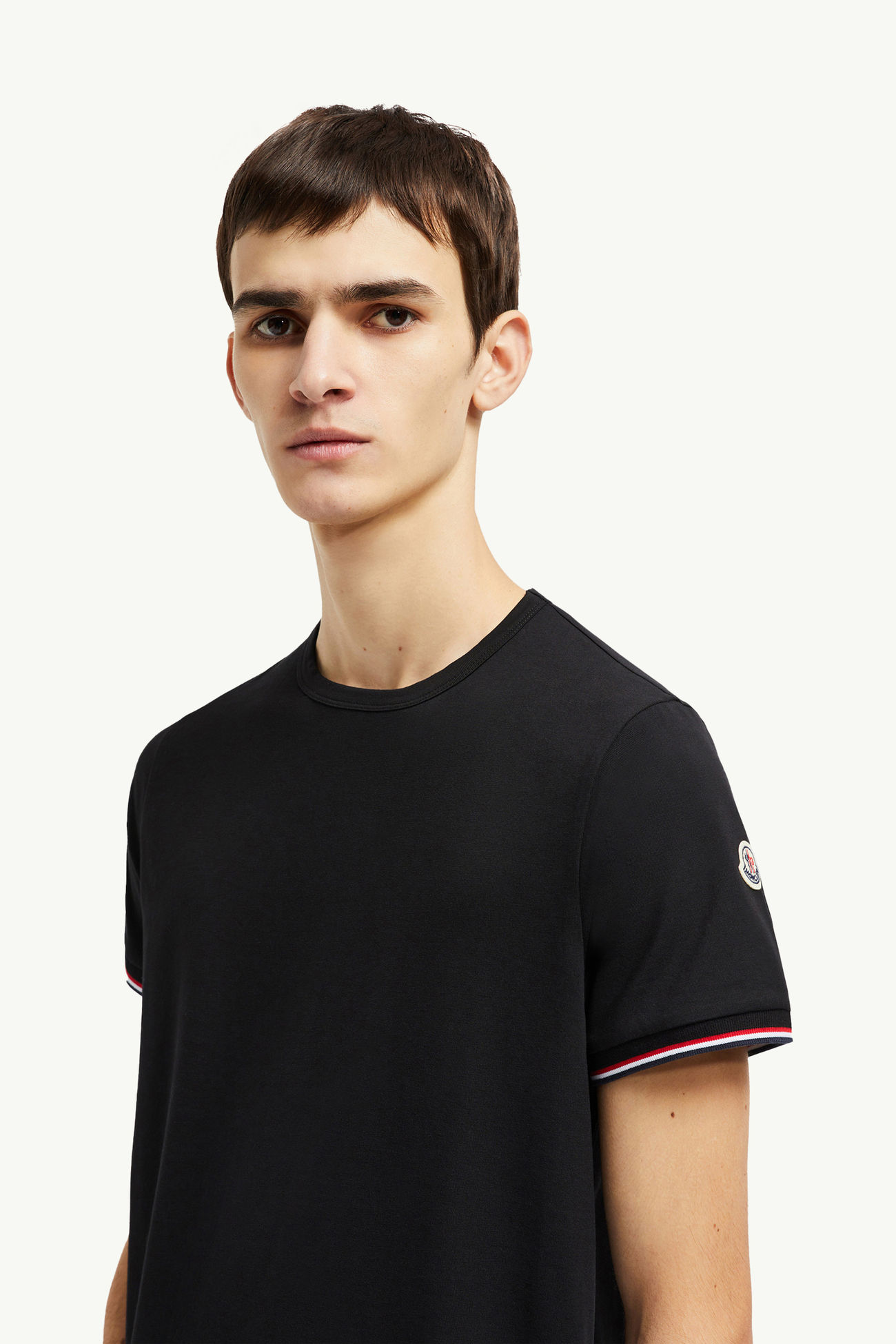 Tricolor-Trimmed Cotton T-Shirt Men Black Moncler 1