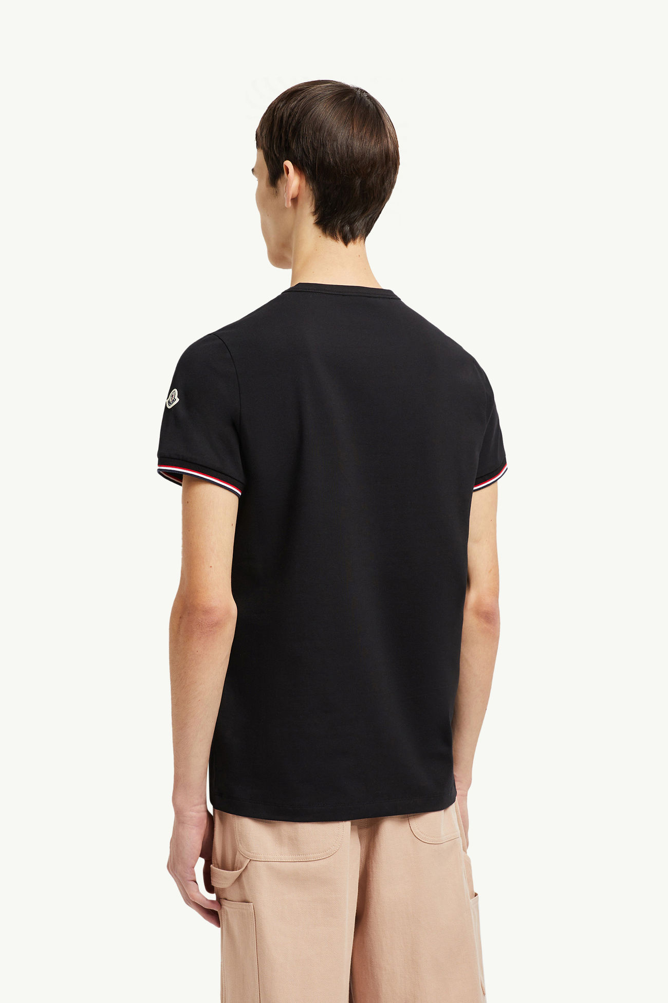 T-shirt in cotone con finitura tricolore Uomo Nero Moncler 4