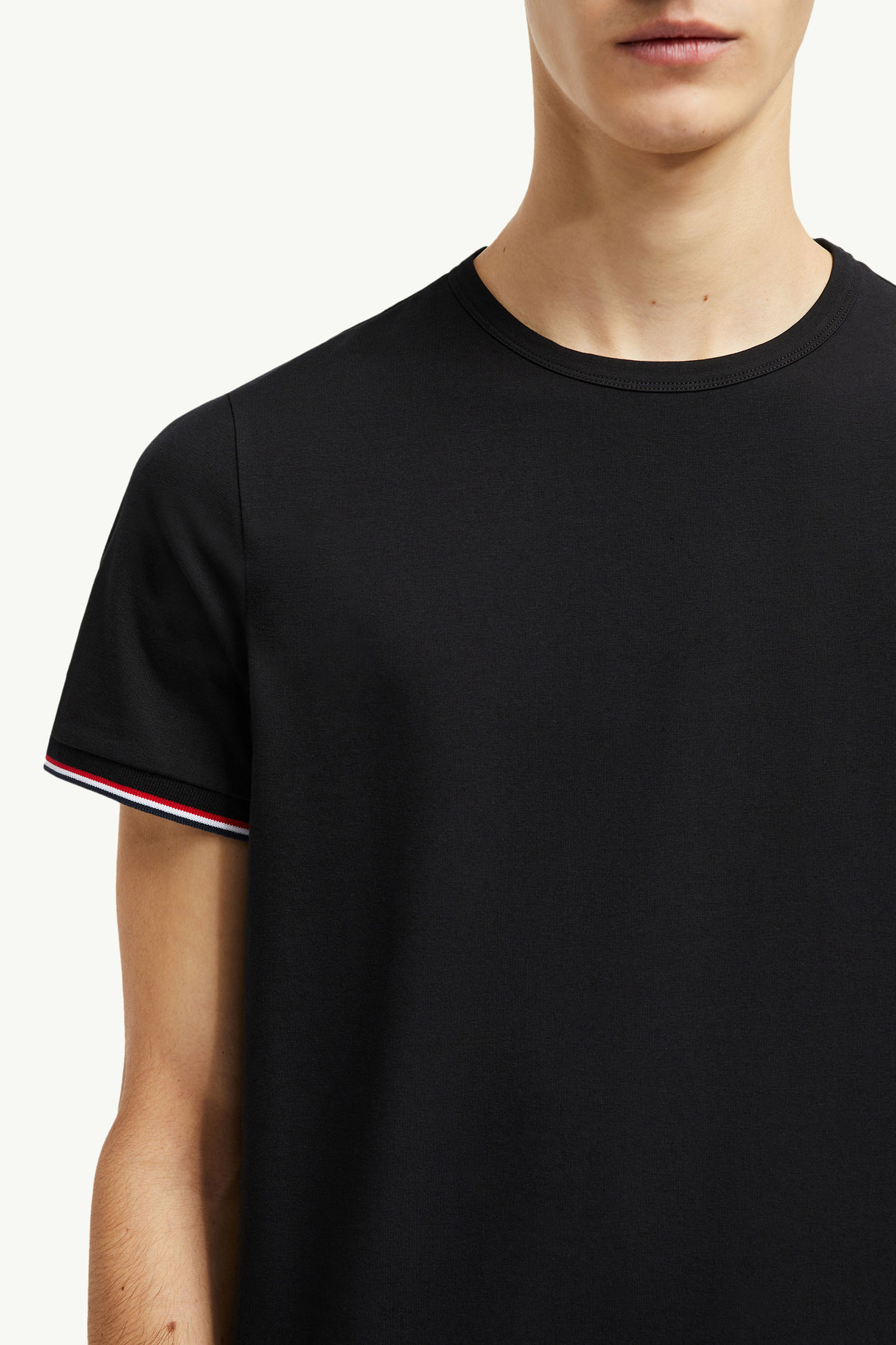 Camiseta de algodón con ribetes tricolor Hombre Negro Moncler 5