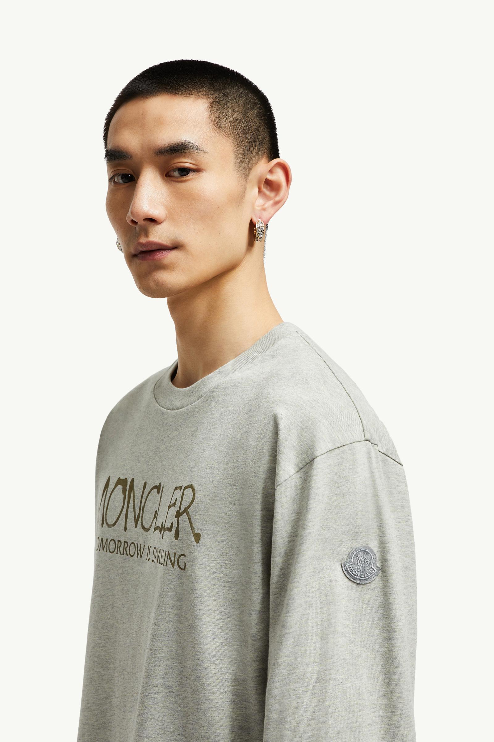 塗鴉標誌長袖T恤 男士 淺灰色 Moncler 1