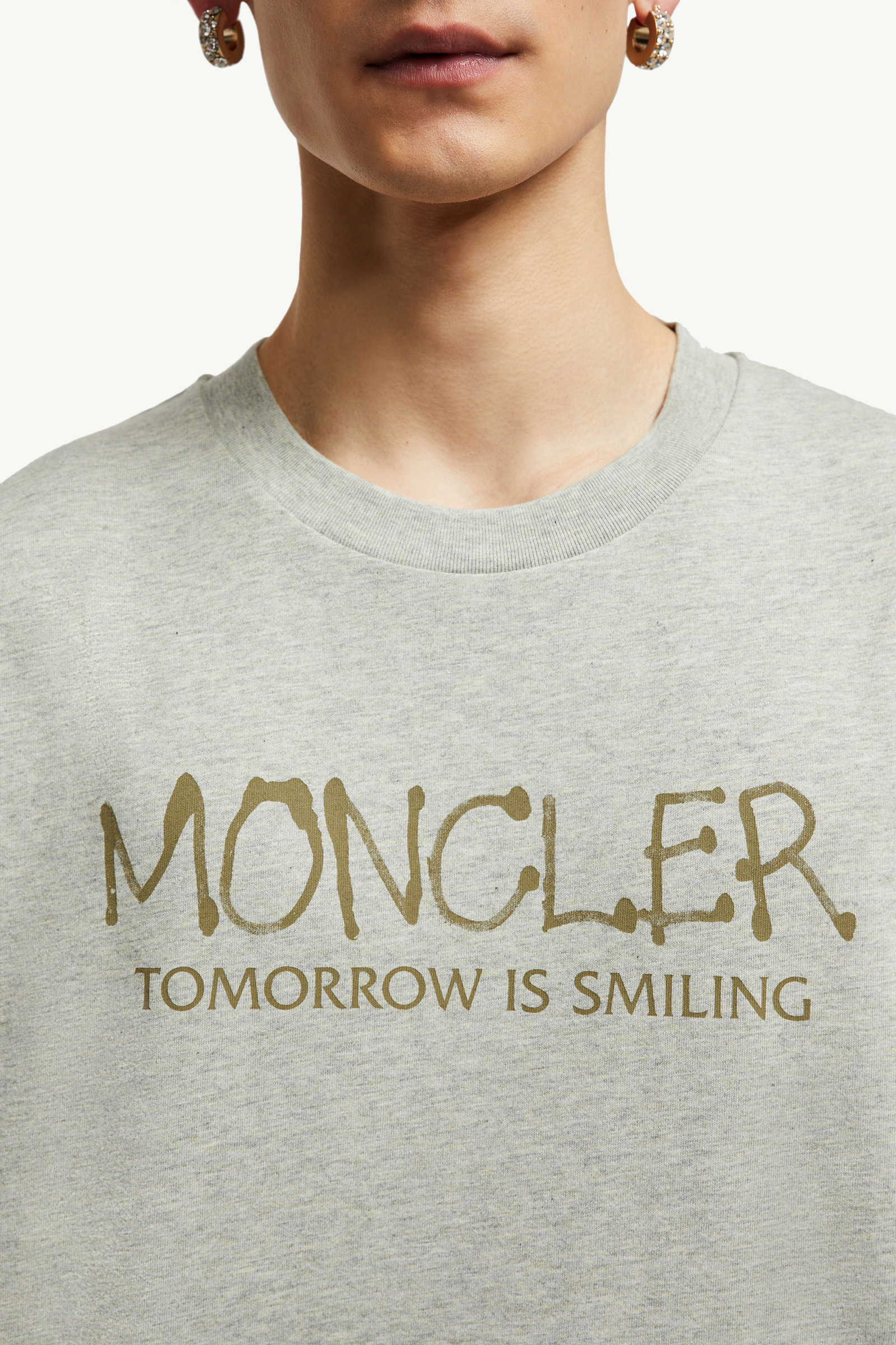 塗鴉標誌長袖T恤 男士 淺灰色 Moncler 5