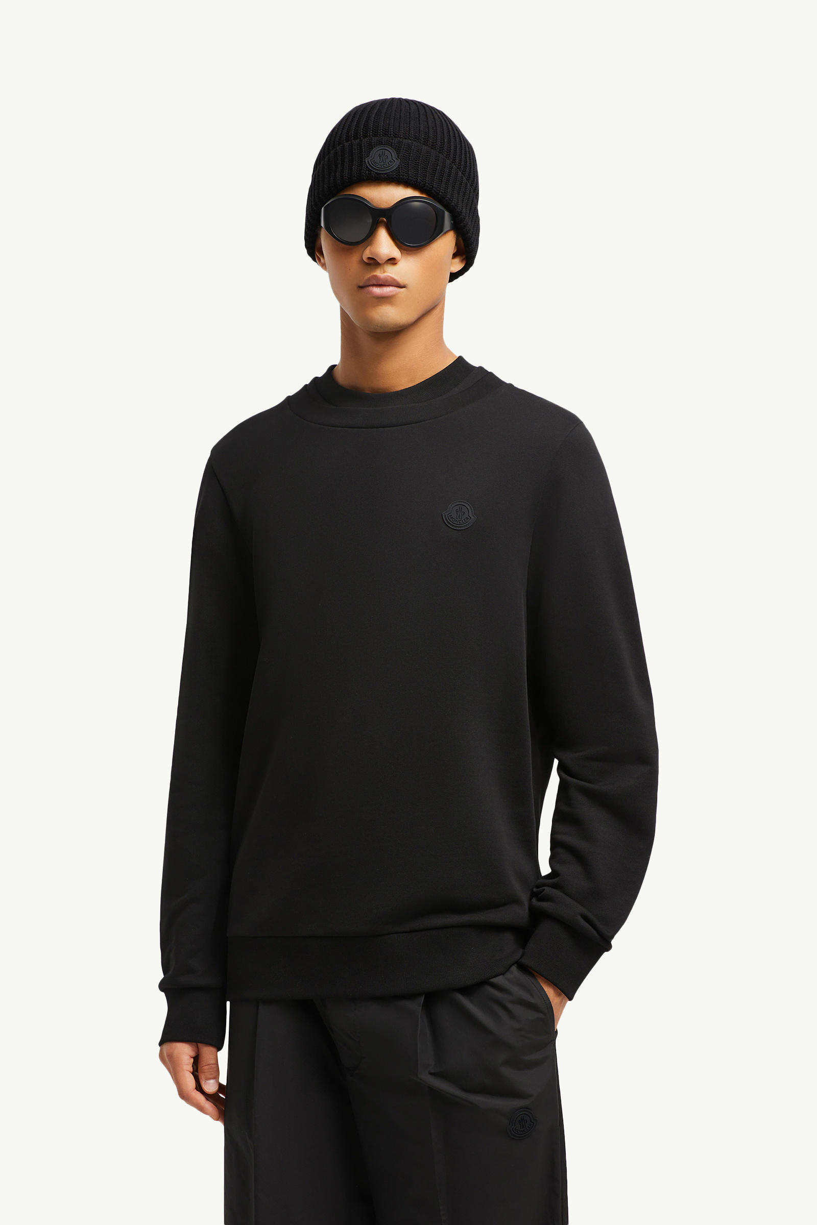 Double Collar Cotton Sweatshirt Men Black Moncler 0