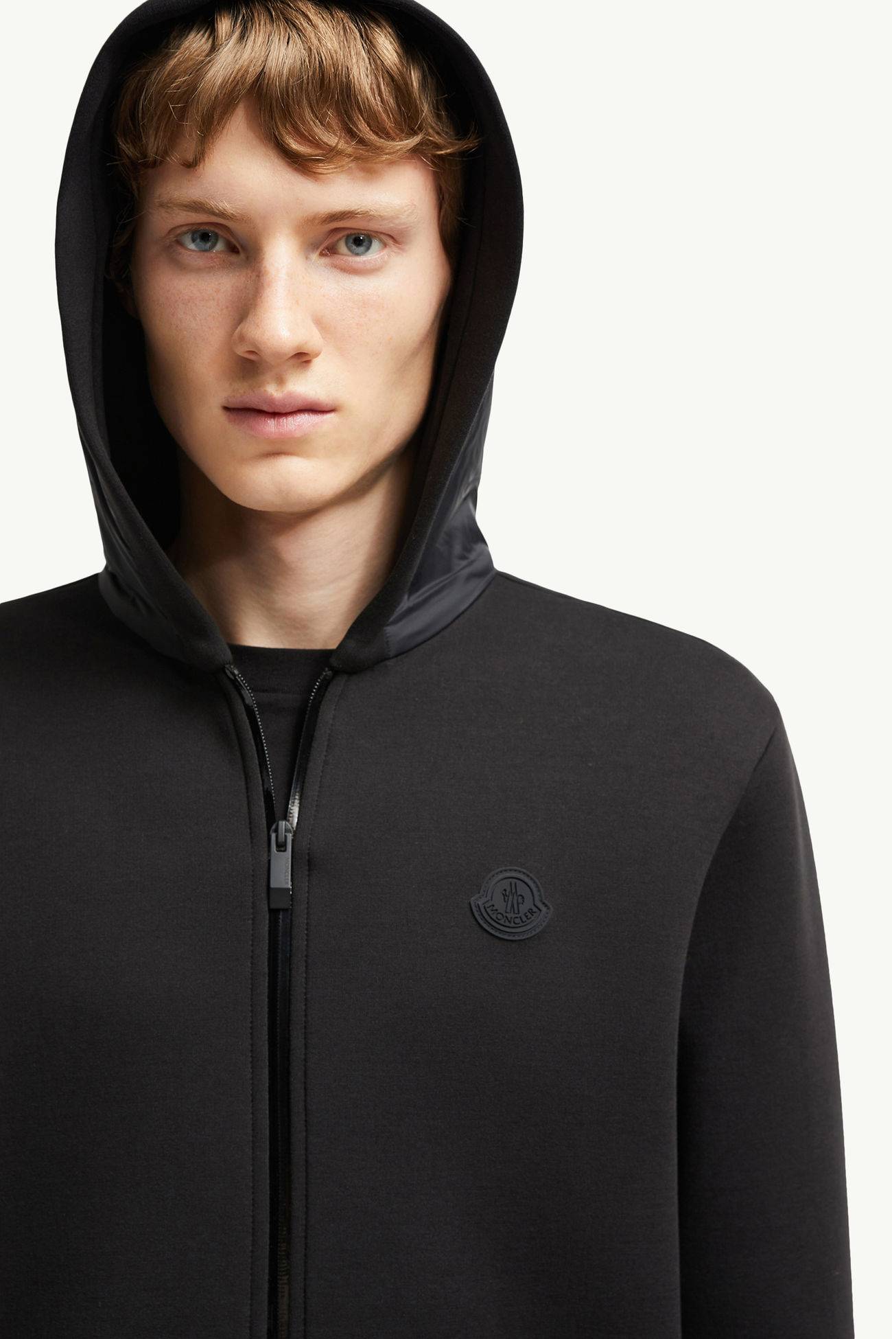 Cotton & Neoprene Zip-Up Hoodie Men Black Moncler 1