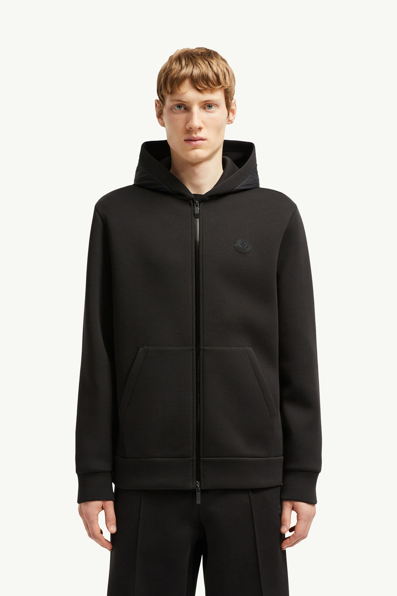 Cotton & Neoprene Zip-Up Hoodie Men Black Moncler 3