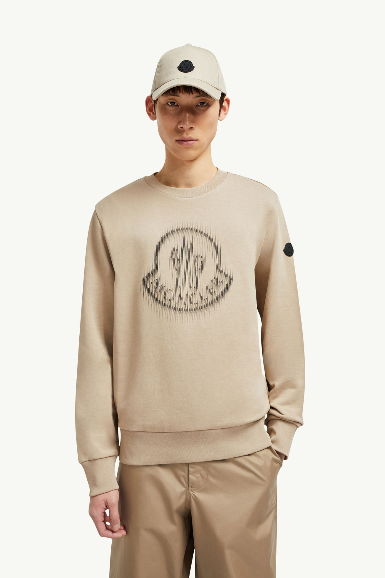 Felpa con logo sfumato Uomo Beige Chiaro Moncler 0