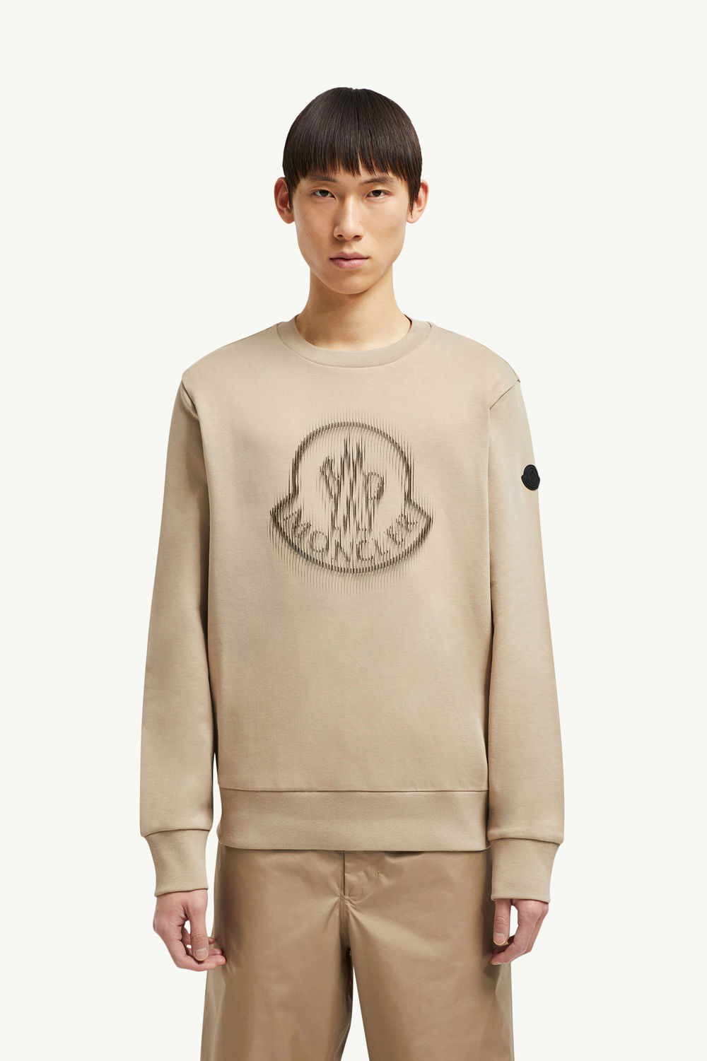 Blurred Logo Sweatshirt Men Light Beige Moncler 3