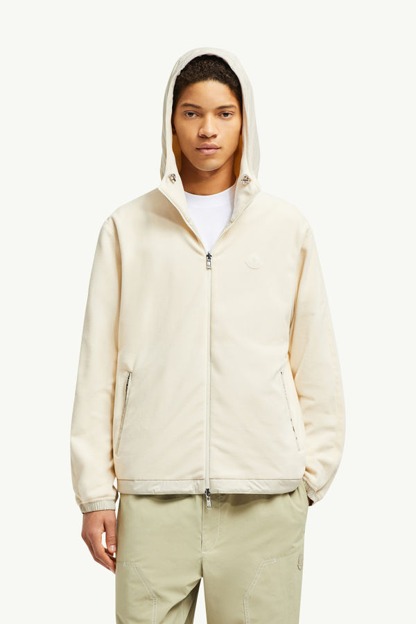 Reversible Fleece Zip-Up Hoodie Men Light Beige Moncler 0