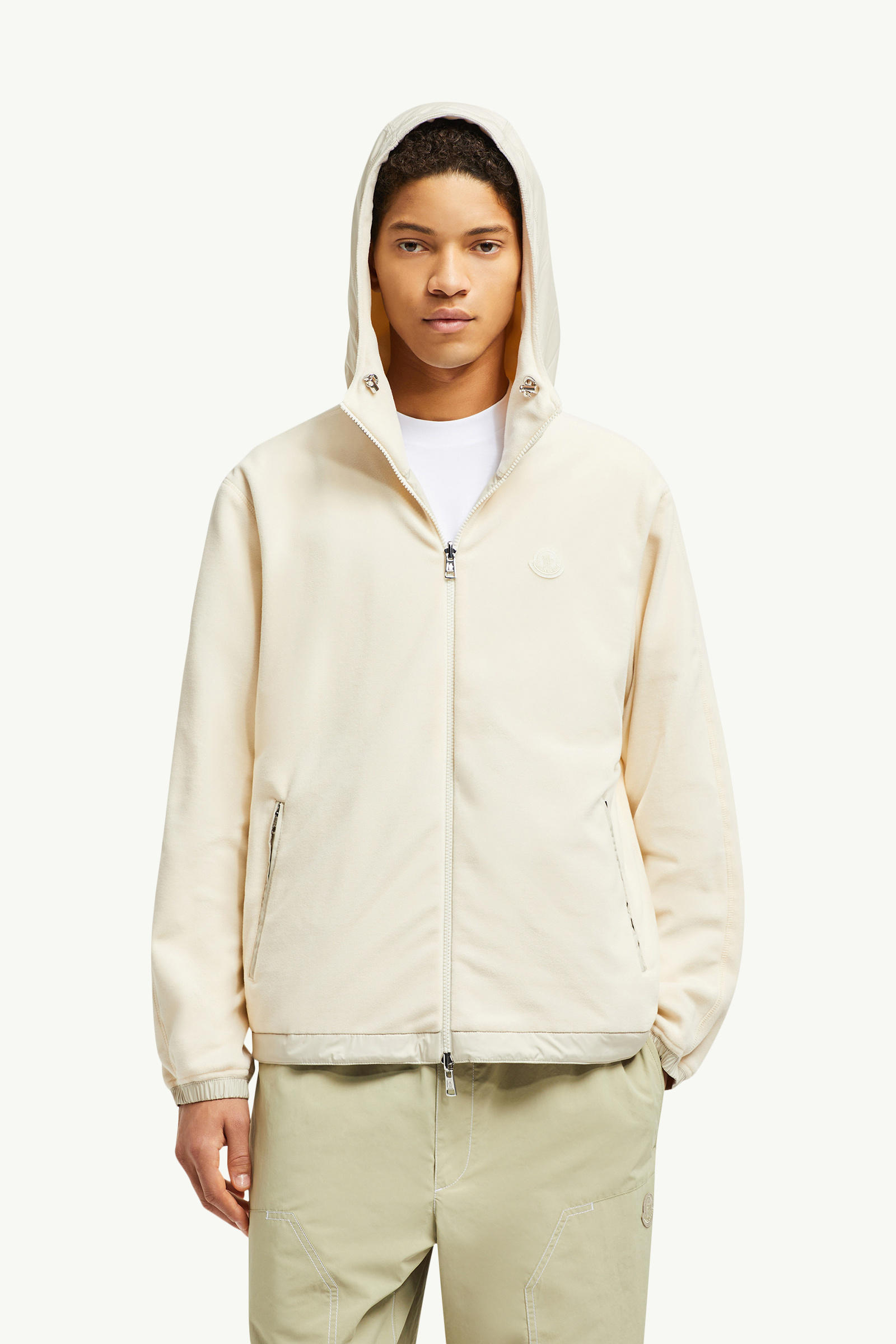 Reversible Fleece Zip-Up Hoodie Men Light Beige Moncler 0
