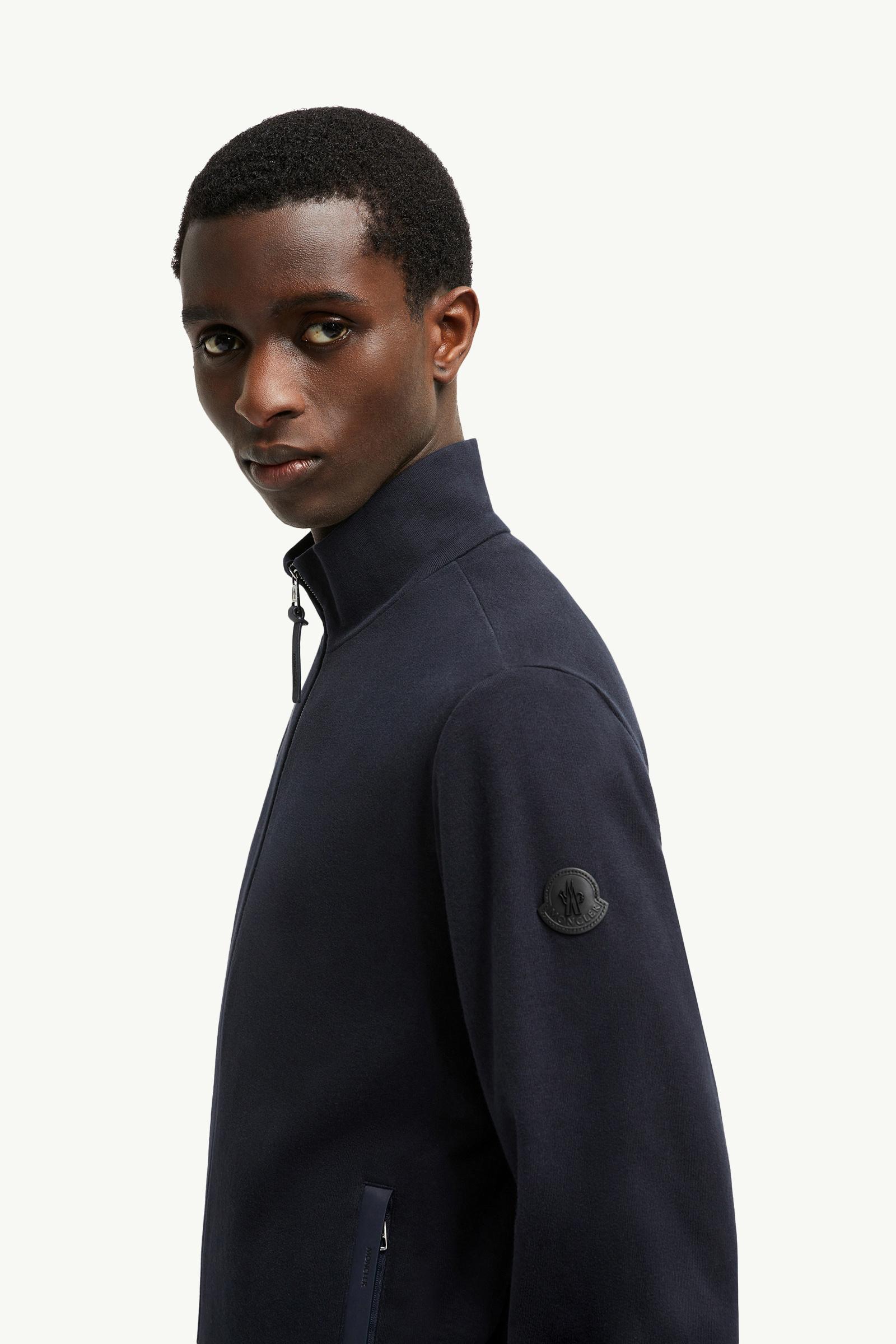 Suede-Trimmed Cotton & Cashmere Sweatshirt Men Navy Blue Moncler 1