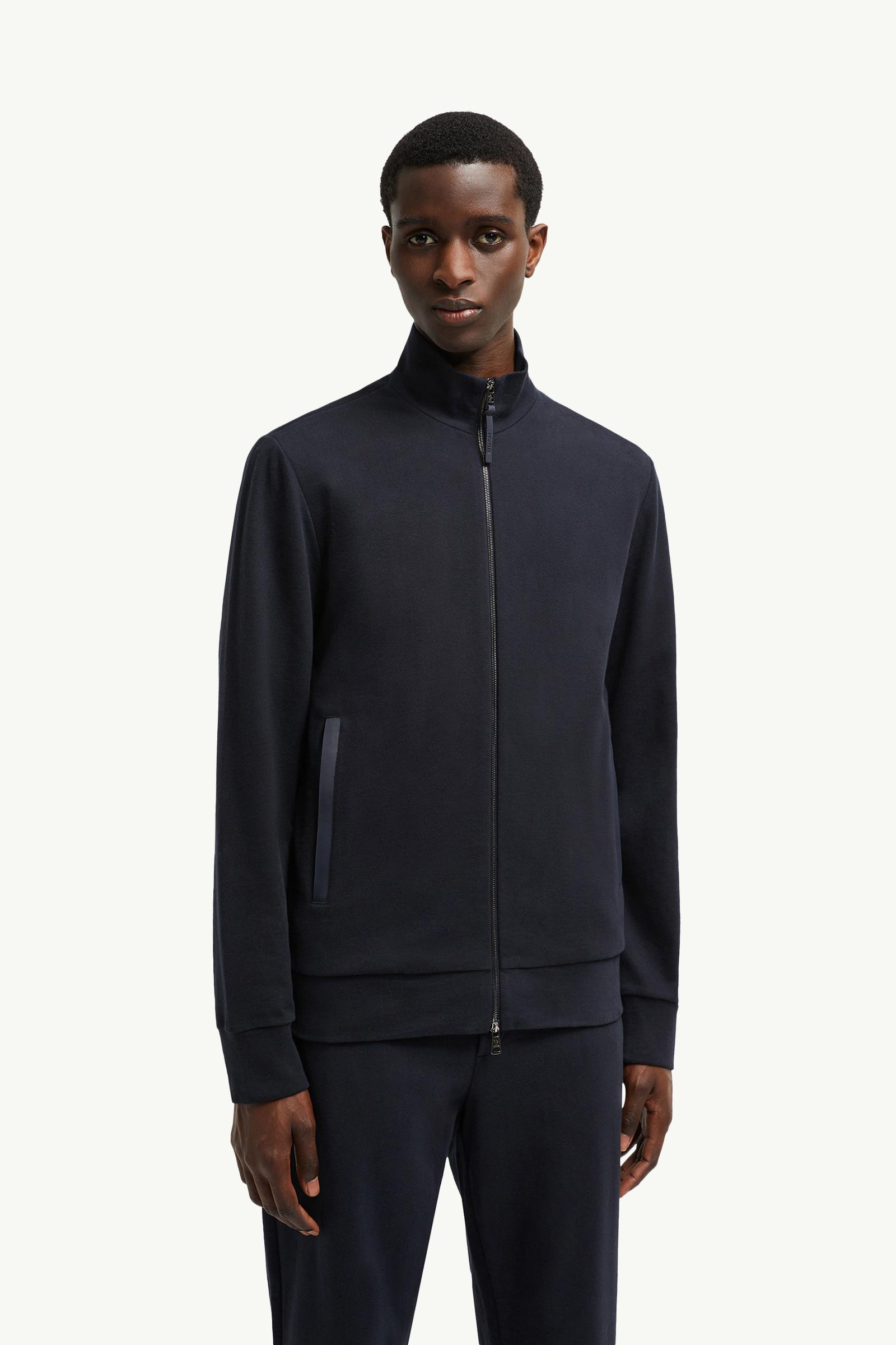 Navy Blue Suede-Trimmed Cotton & Cashmere Sweatshirt