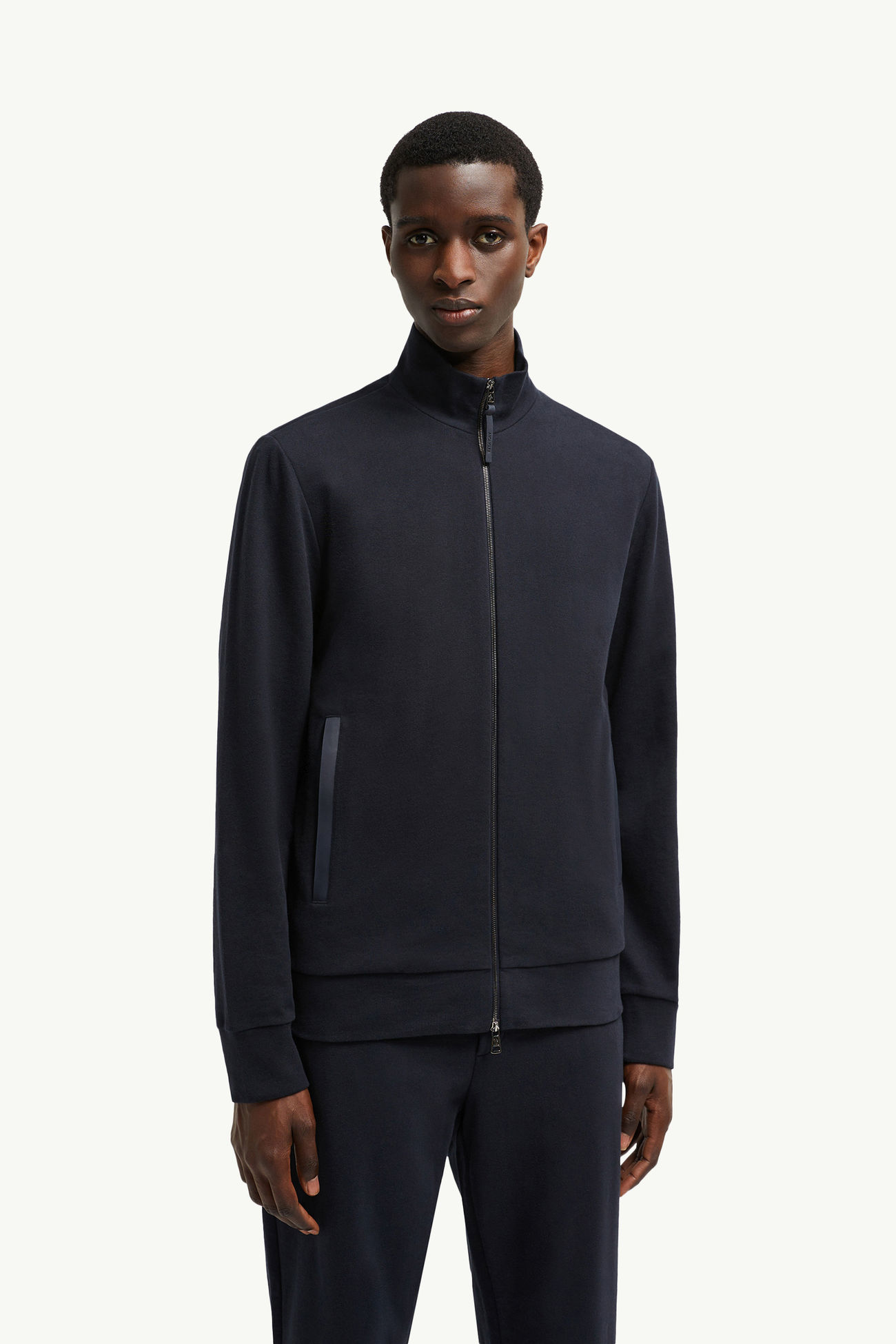 Suede-Trimmed Cotton & Cashmere Sweatshirt Men Navy Blue Moncler 3