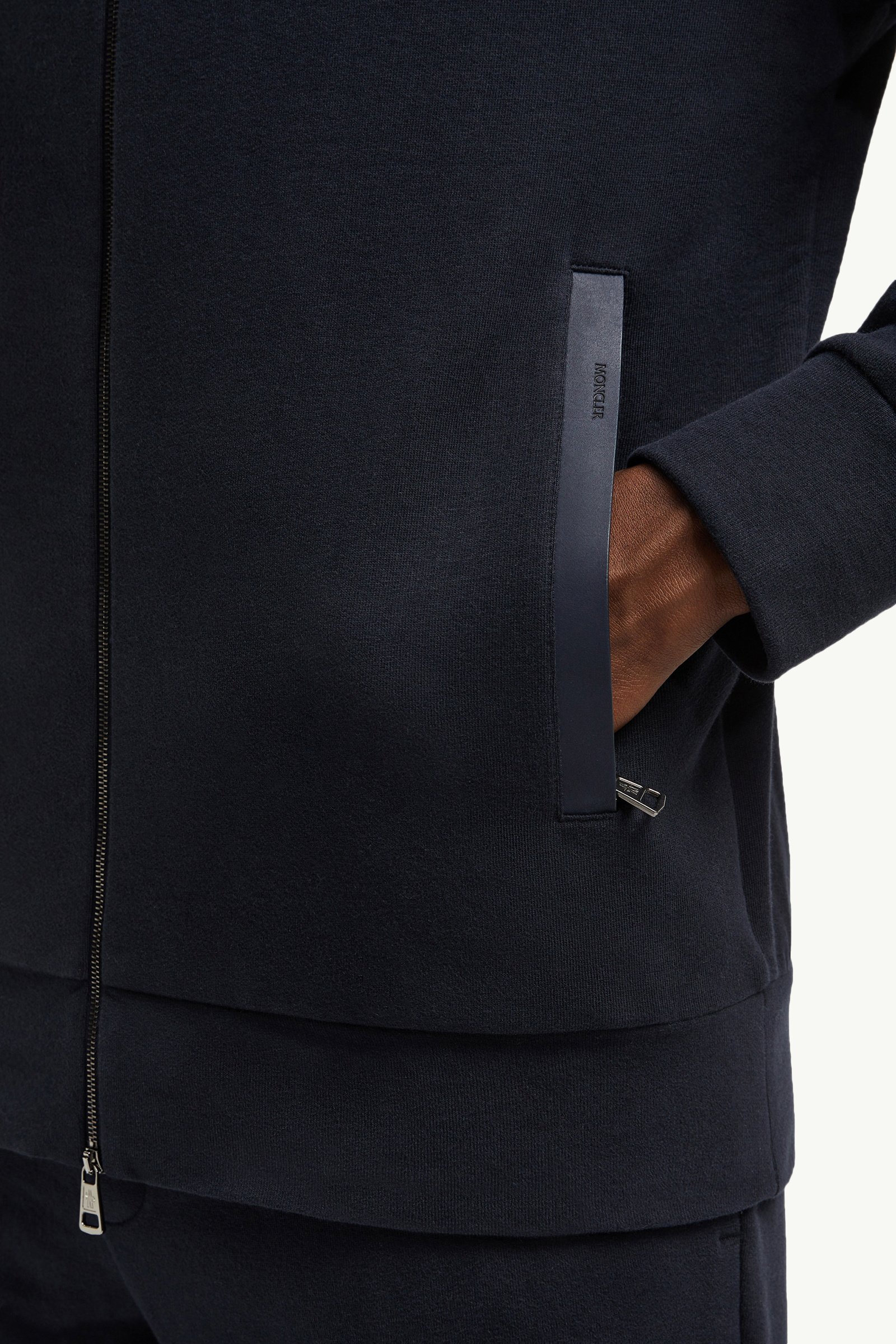 MONCLER スエードトリム コットン＆カシミア スウェットシャツ Navy Blue Suede-Trimmed Cotton & Cashmere Sweatshirt