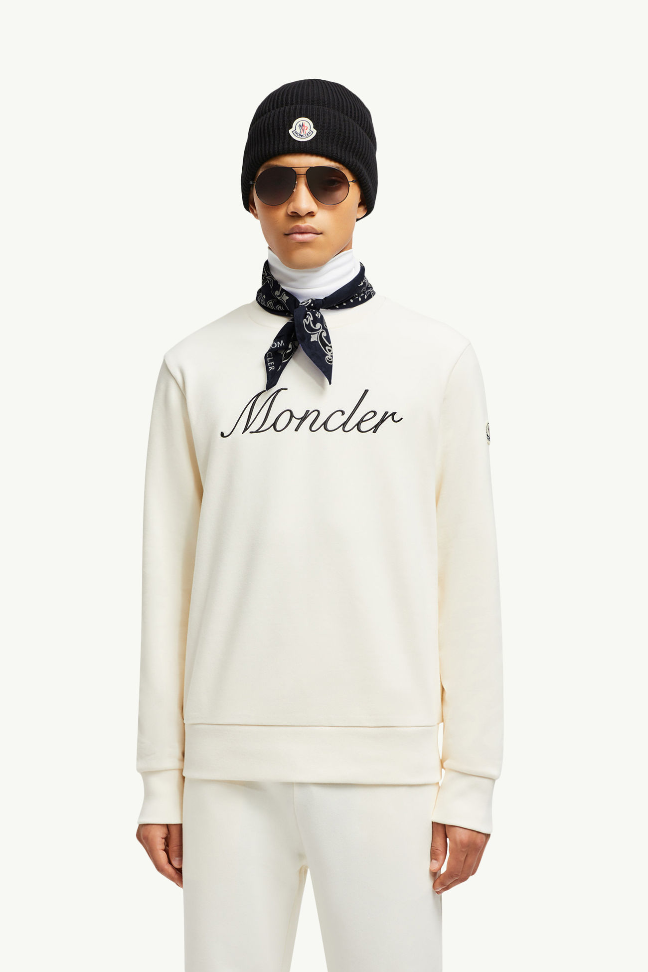 Sweatshirt aus Baumwolle mit gesticktem Logo Herren Weiß-Elfenbein Moncler 0